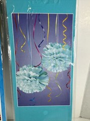 NEW 3 Hanging Tissue Decoration Pom Poms 2x 12” Aqua Blue 2pks 1x 17″ White/Red