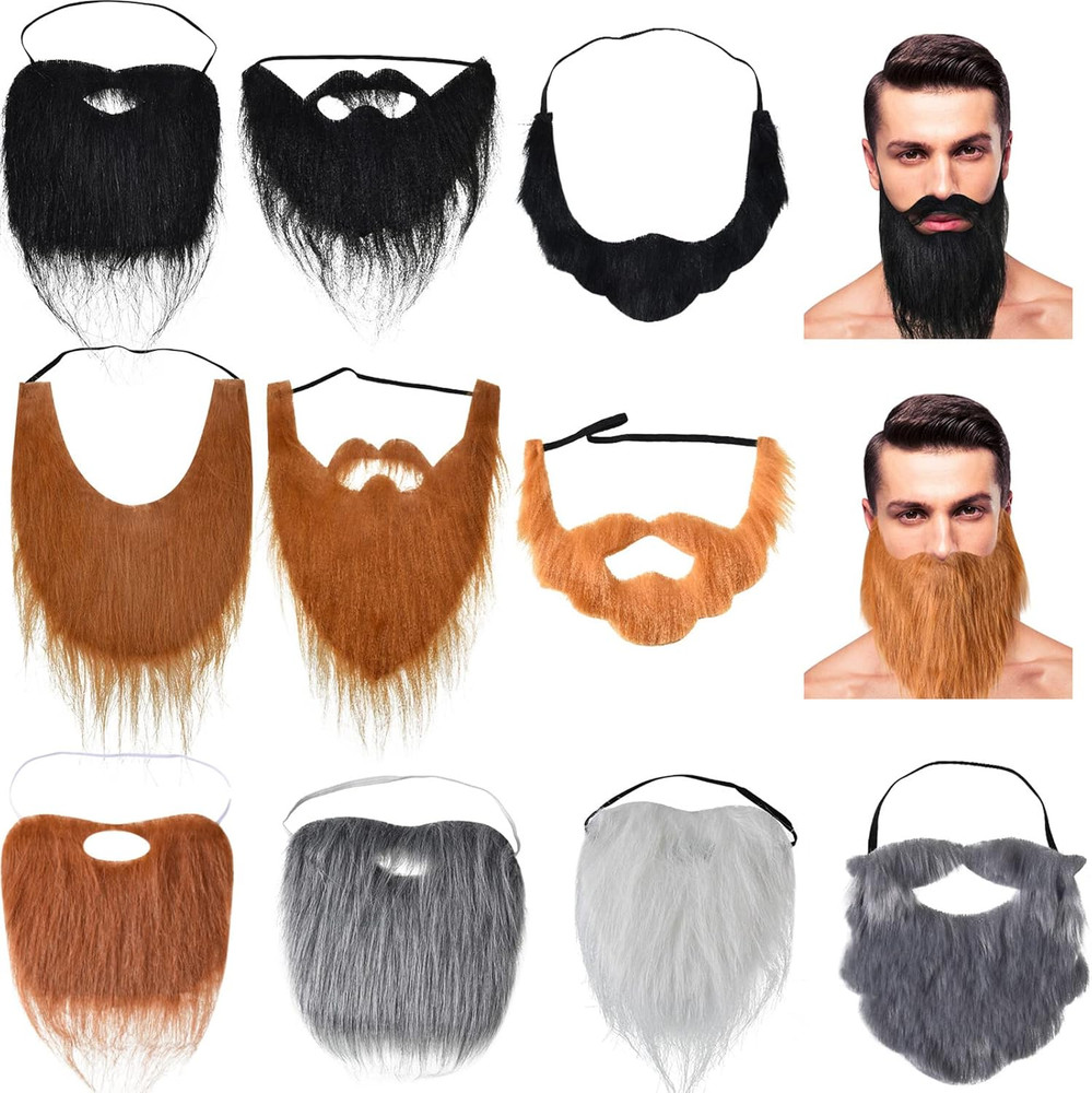 10 Pcs Fake Beards Costume Old Man Mustache Costume for Jesus Beard Halloween Fu