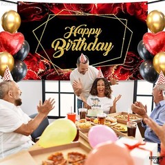 , Large Black and Red Happy Birthday Banner – 72X44 Inch | Red and Black Happy