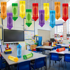 12 Pcs Crayon Classroom Decorations Back to School Hanging Paper Lanterns Presch
