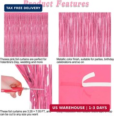 2 Pack Pink Party Decorations, 3.28 FT x 7.05 FT Pink Backdrop, Metallic Tinsel