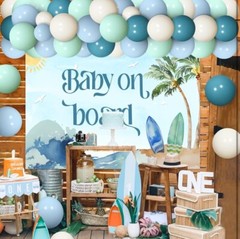 Surf Baby Shower Decorations, Baby On Board Baby Shower Decorations, Blue