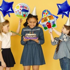 5PCS Welcome Home Balloons Blue Star House Shaped Blue, Silver