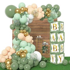 145Pcs Baby Boxes Sage Green Baby Shower Decorations, Olive Green Balloon Gar…