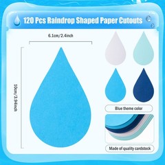 120 PCS Blue Paper Raindrop Cutouts 4 Inch Die Cut Shapes School Party Decor
