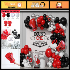 Boxing Birthday Party Decorations – 134pcs Balloon Garland & Inflatable Gloves