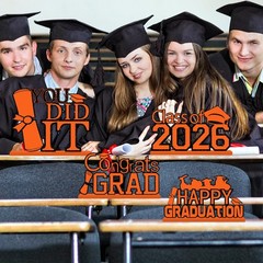 4 PCS Orange Black Class of 2026 Graduation Wooden Table Centerpieces