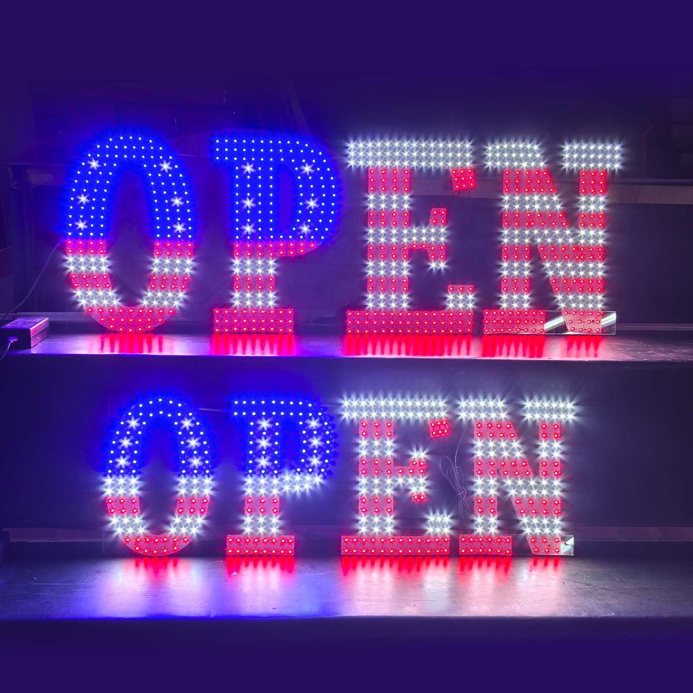 30″x10″ US Flag LED Open Sign Remote Ultra Bright Light Store Window Wall Plug