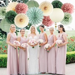 Party Decorations Sage Green Pink Pink Decor Tissue Pom Poms Paper Lanterns