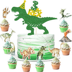 208 Pcs Dinosaur 3Rd Birthday Party Supplies, Green Dino Three Rex Birthday Deco