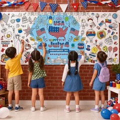 2 PCS 4th of July Coloring Tablecloth/Poster, 4th of July 2pcs Blue-4th of July