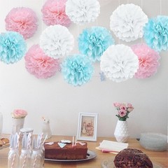 36PCS MIXED TISSUE PAPER POM POMS FLOWER BALLS PLUFFY WEDDING PARTY DECORATION