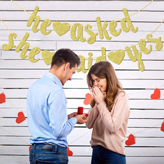 He Asked She Said Yes Gold Glitter Banner – Wedding, Engagement, Bridal Shower P