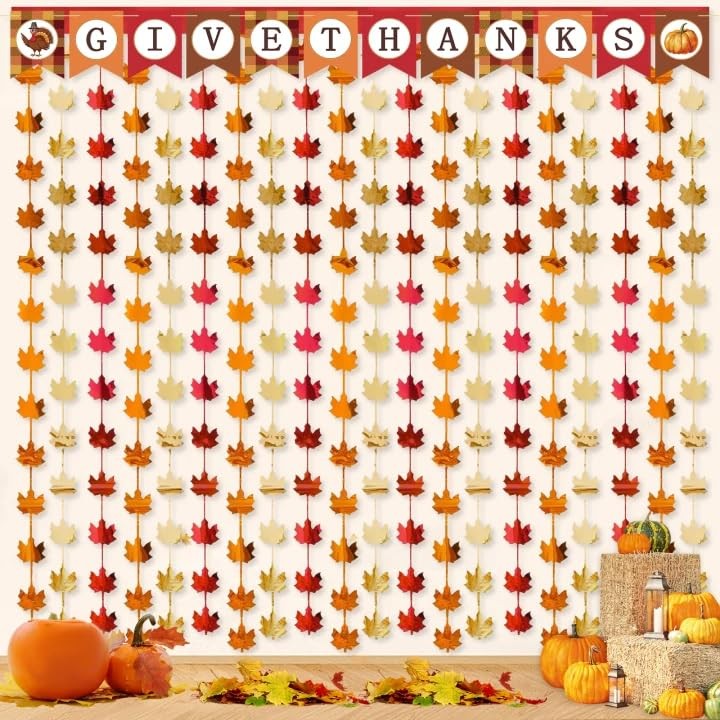 Thanksgiving Party Decorations 2Pack 3.3 x 6.6 ft Red Gold Orange Maple Leave…