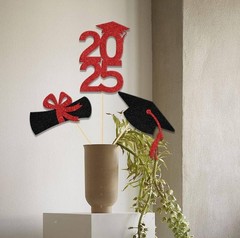 12 PCS Red Black Class Of 2025 Graduation Centerpiece Sticks Table Toppers