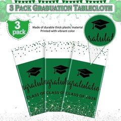 Modern Graduation Table Covers, 3 Pack Green & Black, Perfect for Parties 108×54