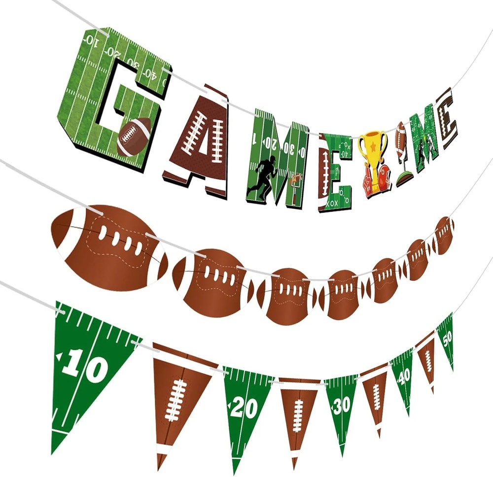Game Time Football Banners Rugby Party Banner Sign Garlands Triangle Flags Banne