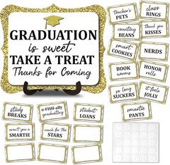 20PCS Graduation Candy Buffet Labels, 1 Gold Glitter Candy Buffet Table Sign wit