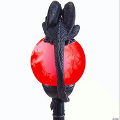 6 Ft. Light-Up Flaming Dragon Lamp Post with Sound Halloween Decoration