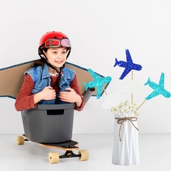 Glitter Airplane Party Centerpiece Sticks 12 PCS Table Toppers Aviator Decor