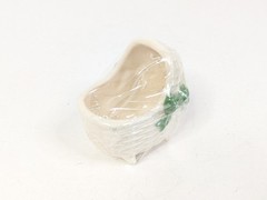 Ceramic Pottery Baby Bassinet Basket Crib White Green Boy Planter 3″x2″x2.5″ New