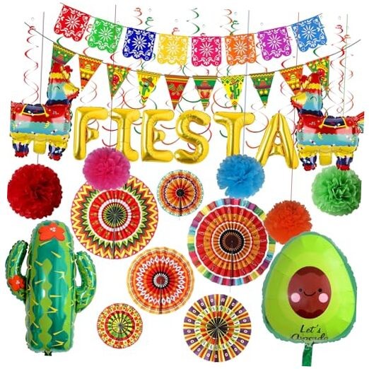 Mexican Fiesta Party Decorations Supplies – 32 Pcs Pinata Cactus Paper Fans Set