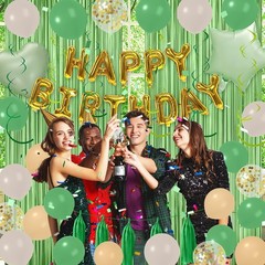 Elegant Sage Green Birthday Decorations – Balloons, Banners & Backdrop Set