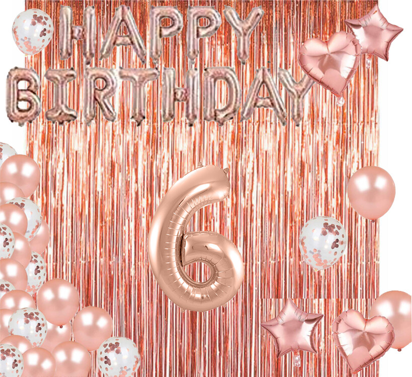 Rose Gold 6th Happy Birthday Photo Background Balloon Party Decoration Supplies