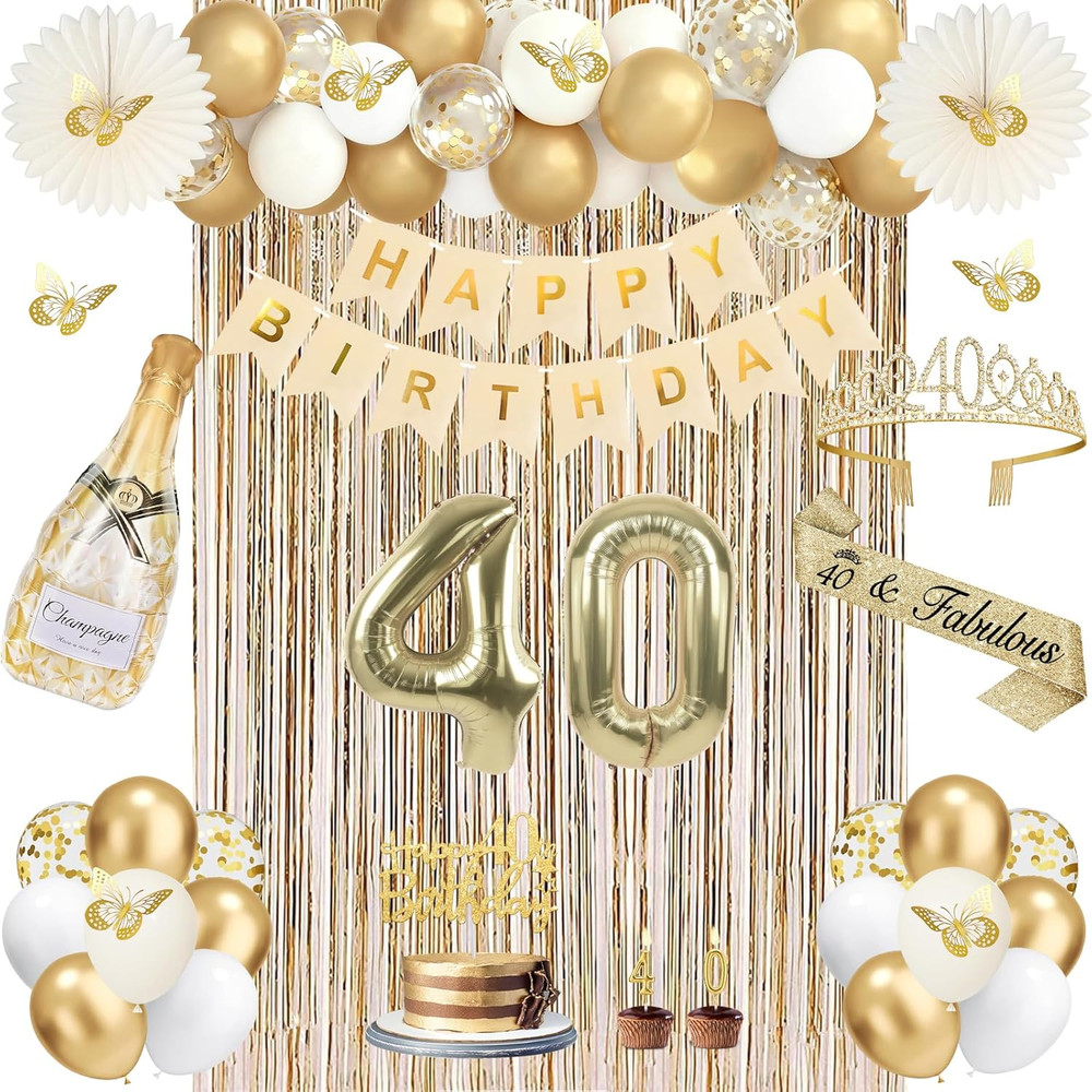 51Pcs 40Th Birthday Decorations for Women, Champagne Gold 40Th Birthday Decorati