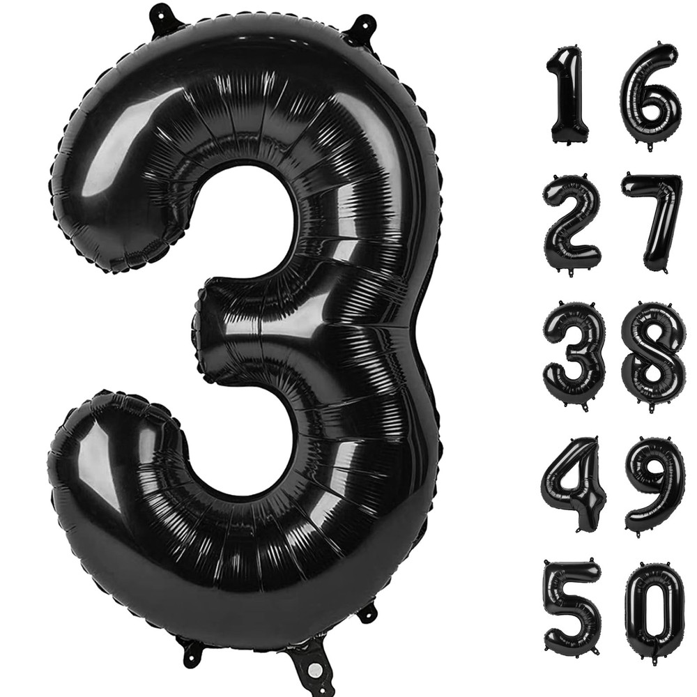 40 Inch Black Foil Balloons Number 3,Foil Mylar Big Number Balloons Huge Numb…