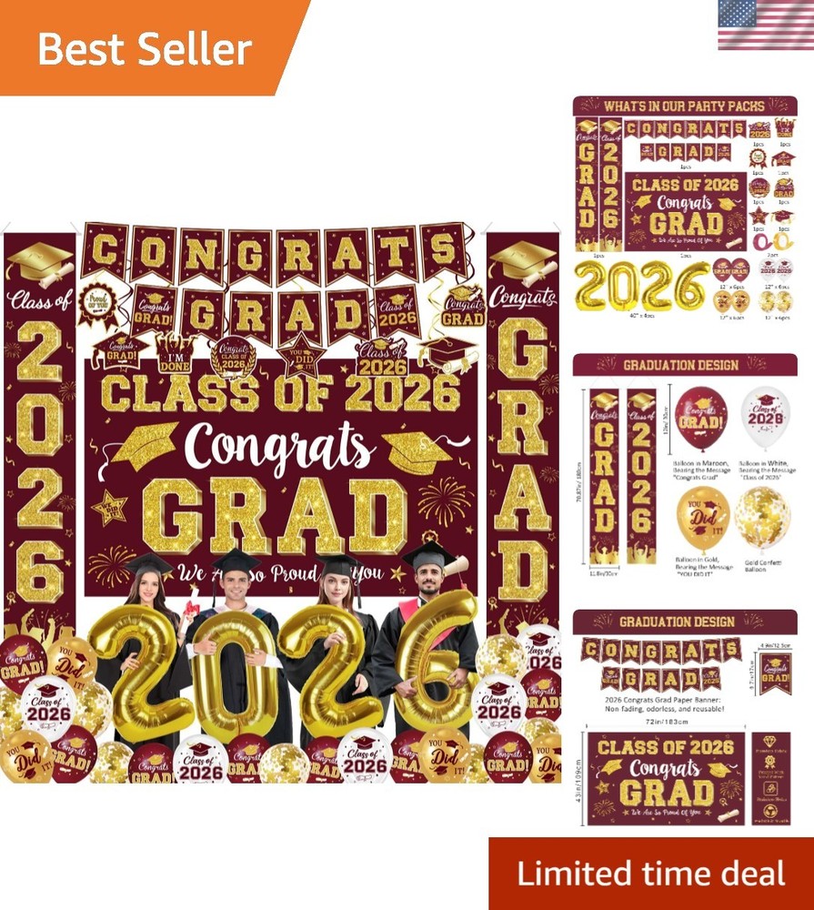 Graduation Decorations Class of 2026 – Maroon and Gold Graduation Party Suppl…