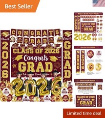 Graduation Decorations Class of 2026 – Maroon and Gold Graduation Party Suppl…
