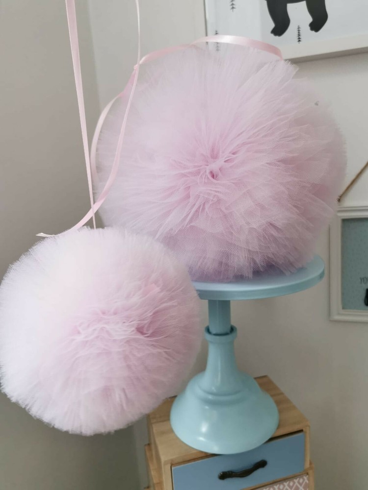 set of 2 hand made pretty tulle pom poms (baby pink)