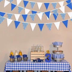 32Ft Deep Blue Party Decorations Blue Buffalo Plaid Checkered White Triangle …