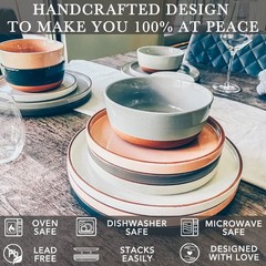 MORA Ceramic Flat Dinner Plates Set of 6, 10.5 in Large, Assorted Neutrals