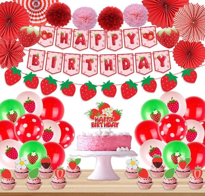 Strawberry Shortcake Birthday Decorations – Banner Cake Toppers Balloons Pape…