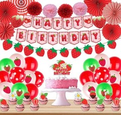 Strawberry Shortcake Birthday Decorations – Banner Cake Toppers Balloons Pape…