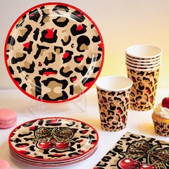 wellspar 208pcs Red Cheetah Print Birthday Decorations for 25 Guests, All-in-one