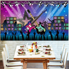 Karaoke Party Decorations Supplies, Large Fabric Rock Star Vacation Party Backdr