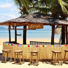 6 Pcs Luau Grass Raffia Table Skirt 9 Ft X 30 Inch Hawaiian Hibiscus Table Skirt