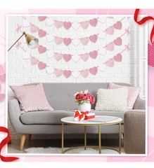 60Pcs Hanging Hearts Pink Sparkle Garland Valentines Day Anniversary Decoration
