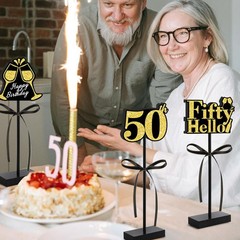 50th Black Gold Glitter Centerpieces for 50th Birthday Table Decorations,Wood…