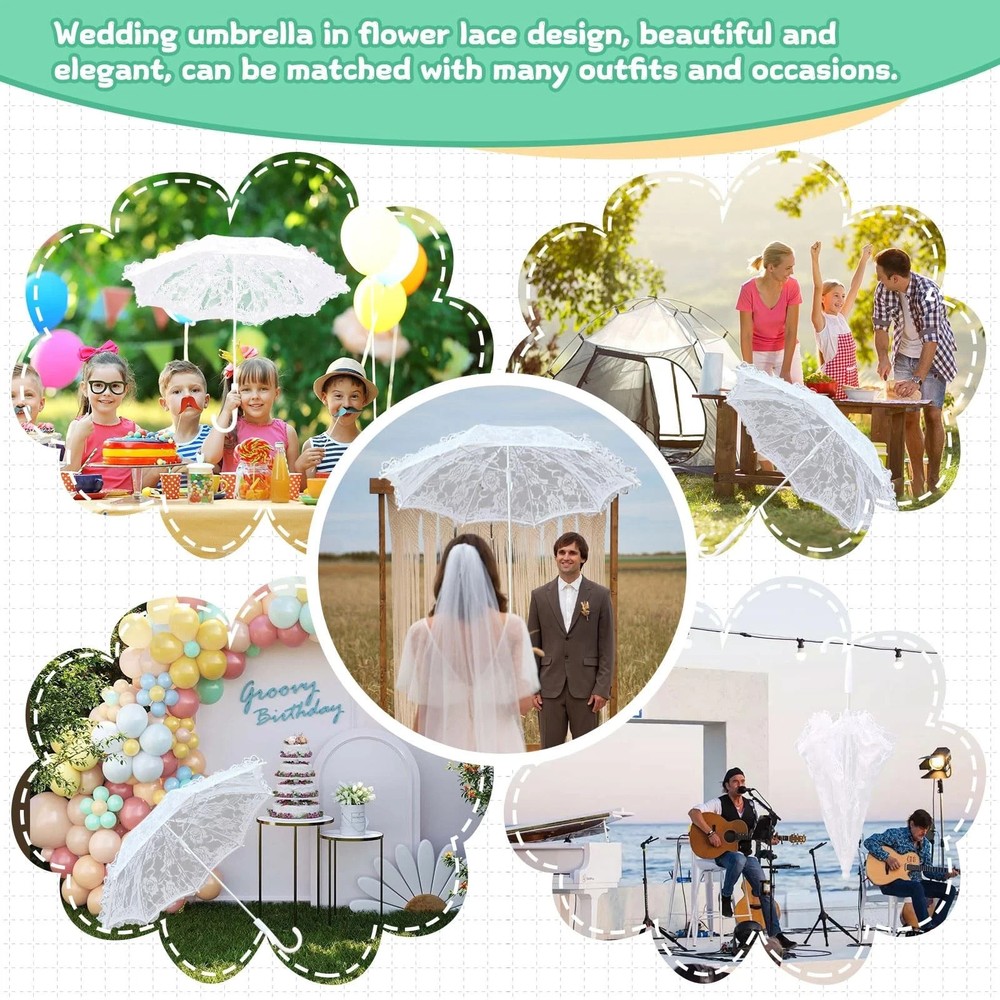 Mini White Lace Parasol 19.6″, Vintage Embroidery Decorative Umbrella for Wed…