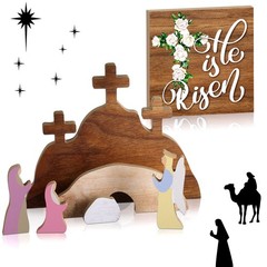 7 Pcs Easter Scene Wooden Decorations Empty Tomb Easter Resurrection Scene Se…