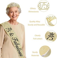 Charming Gold 75th Birthday Decorations: Tiara, Balloons, and Party Essentials