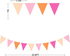 32Ft Orange Pink Party Decorations Hot Pink Orange Pennant Banner Fabric Triangl
