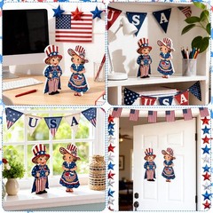 2PCS 4th of July Table Decorations, Vintage Patriotic Tiered Tray Decor, 250 Ann