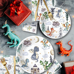 Dragon Birthday Party Supplies Set Serves 24 Plates Cups Napkins Tablecloth Deco