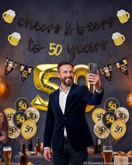50Th Birthday Decorations for Men, 3 Pre Strung Cheers to 50 Years Banner with G