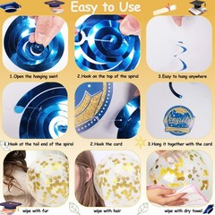 Blue Gold Graduation Decorations 2026 Congrats Grad Banner Cake Topper Balloons